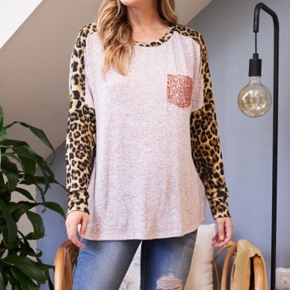 CASUAL DOLLZ LEOPARD SLEEVE AND NECK BAND SEQUINS - Picture 5 of 7